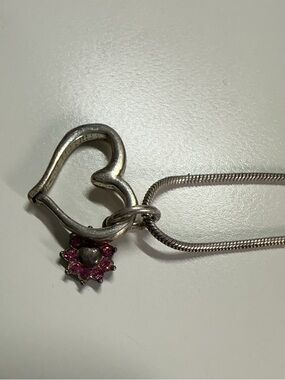 Sterling Silver Heart Pendant Necklace with Pink Stone Accent